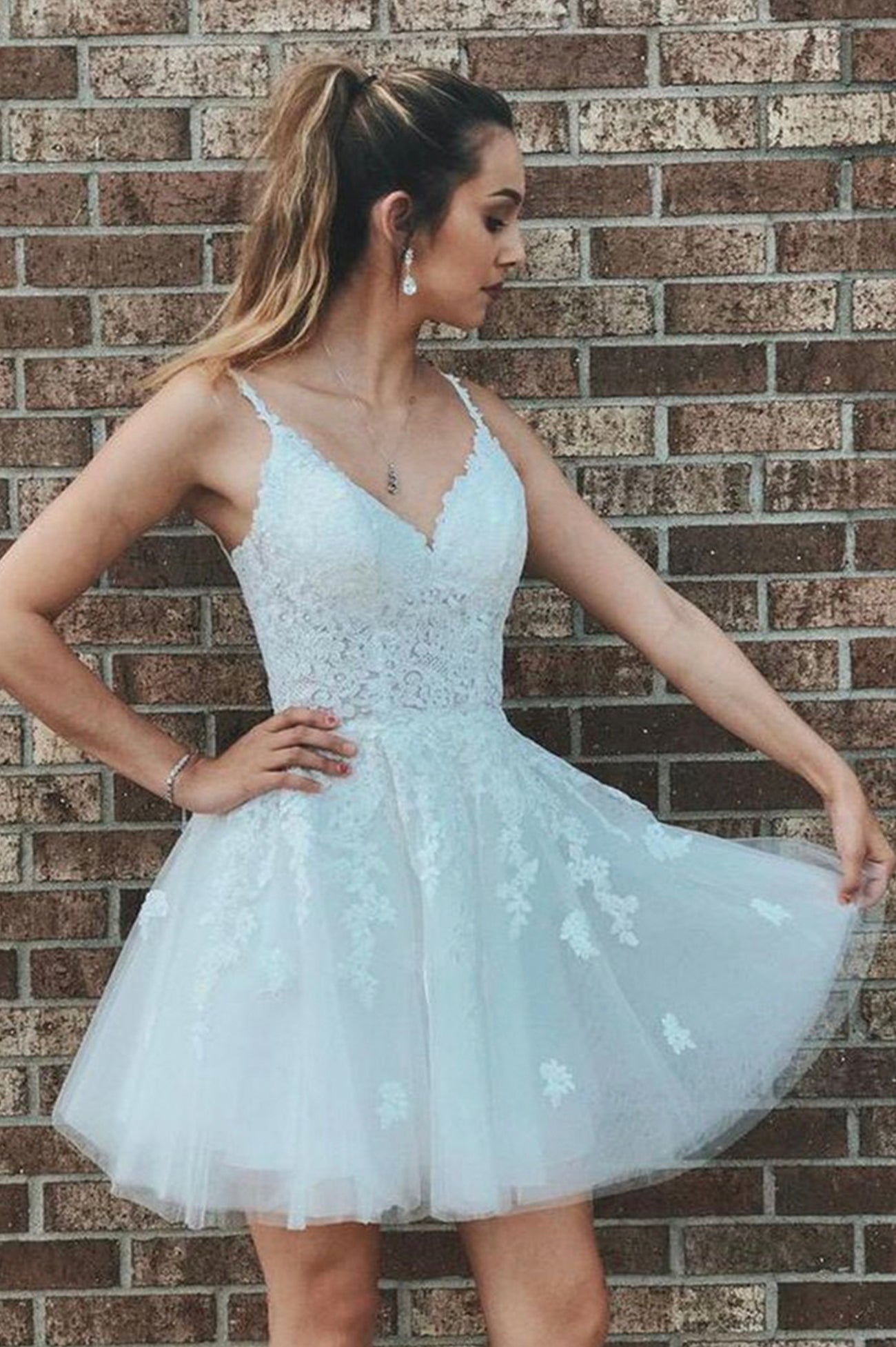 White lace short prom dress homecoming ...